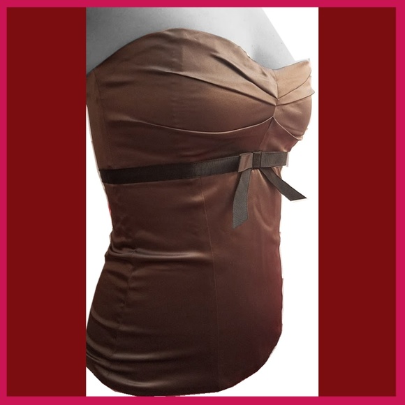 Classy Chestnut Satin Bustier ribbon Corset French - Picture 1 of 6